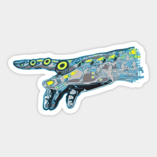 Blue Futuristic Cyborg Hand of God Sticker